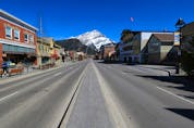  Banff Avenue on Tuesday, April 20, 2021. The central downtown area of Banff has mandatory mask bylaw indoors and outside.