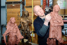 In this file photo, sculptor Morgan MacDonald works on a clay statue of Demasduit, one of three he sculpted in 2018 as a personal project to help tell and commemorate the history of the Beothuk people. Also shown are sculptures of Shanawdithit (far left) and Nonosabasut (in bronze) in his foundry shop in Logy Bay. Keeping the spirit and story of the Beothuk alive is important to both Indigenous and non-Indigenous people in the province. SaltWire NetWork file photo