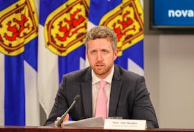 Premier Iain Rankin said people shouldn't travel outside their municipality for non-essential reasons such as going to a park. He's pictured at a live briefing on Wednesday, April 27, 2021.