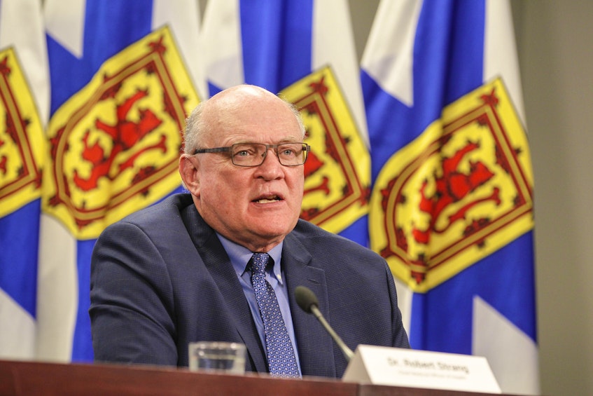Dr. Robert Strang, Nova Scotia's chief medical officer of health, said he's concerned about potential community spread in Cape Breton. He's pictured at a live briefing Wednesday, April 27, 2021. - Communications Nova Scotia