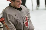  Zach Sawchenko practises at Hockey Canada’s annual goalie development camp in Calgary on June 13, 2014. Jenn Pierce / Postmedia, file