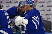  Jack Campbell (background) and Frederik Andersen should be the Maple Leafs’ goalie tandem when the playoffs begin. JACK BOLAND/TORONTO SUN FILES