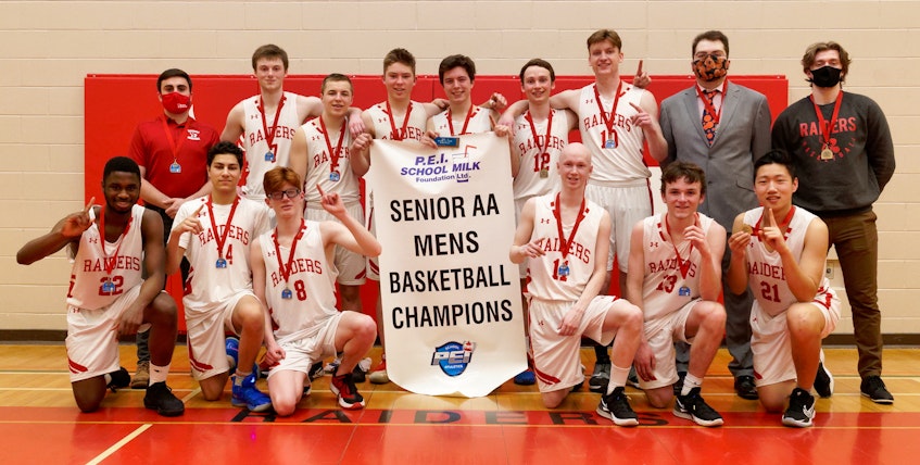 The Charlottetown Rural Raiders Team Two recently won the Domino’s Prince Edward Island School Athletic Association senior AA boys basketball championship. They defeated Colonel Gray 78-46 in the final while Westisle beat Three Oaks Team Two 103-59 in the bronze medal game. Members of the Raiders team, front row, from left, are Muna Obodo, Amin Elsherif, Owen Headley, Brandon Loppie, Alex Wynne and David Xu. Second row, coach Louis Monaghan, Spenser Crawford, Tyler Kennedy, Sam Birtwistle, Carson Gray, David Drake, Tyler Taylor, assistant coach William Muirhead and assistant coach Logan MacCallum. - Rudi's Sports and Event Photography • Special to The Guardian