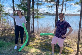 Jessica Urquhart and Dave Wolpin on the shore of First Lake in Lower Sackville, where Wolpin and partner Jon Rasenberg will this summer operate Splashifax, a floating playground and obstacle course.