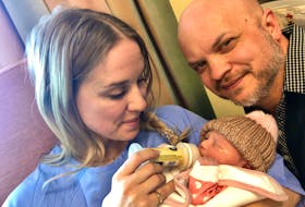 Stef and Tom Kean are pictured with baby Azalea shortly after the baby’s birth. After a long journey, Stef’s dream of becoming a mother came true when they adopted their daughter.