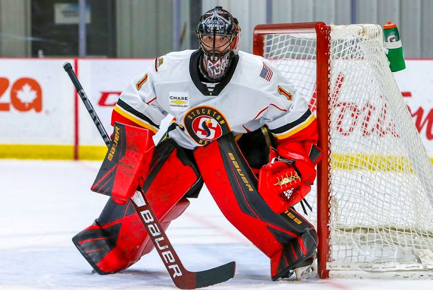 Stockton Heat goaltender Tyler Parsons recently made his first start in a competitive hockey game since early 2020. 