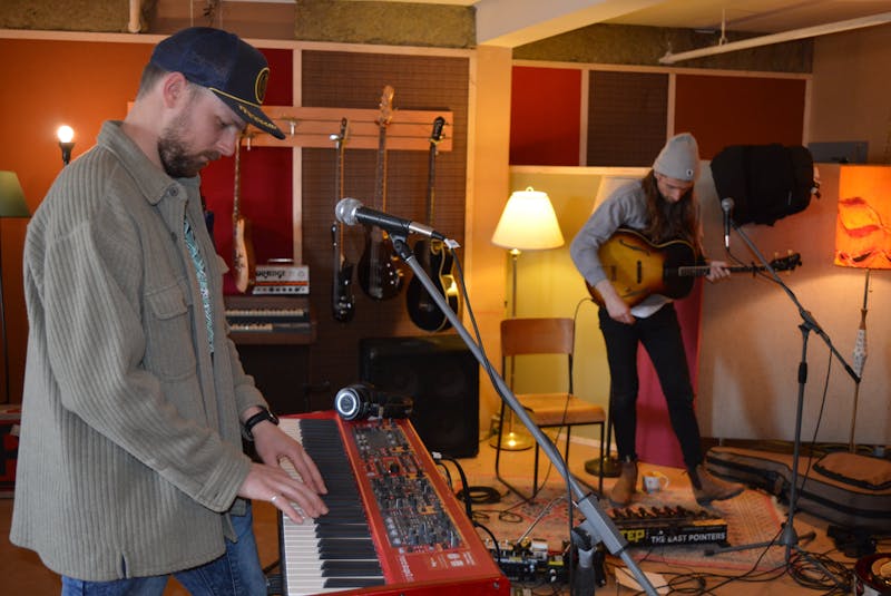 Jake Charron, left, and Koady Chaisson, right, rehearse recently in their Charlottetown studio. - Dave Stewart • The Guardian