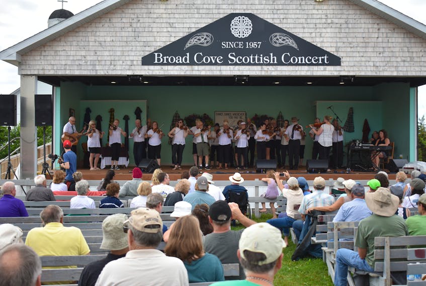 It's been some time since crowds have been permitted to attend arts and culture gatherings such as Cape Breton's annual Broad Cove Scottish Concert. This file photo shows performers and concert-goers at the July 2019 event.