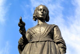 A statue in London in memory of Florence Nightingale (1820-1910), who was an English nurse known as "the lady with the lamp," who cared for wounded soldiers in the Crimean War. Nursing week, which celebrates nurses each year, is marked in May as it aligns with Nightingale's birthday.