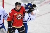  Flames up-and-comer Martin Pospisil showed his skill and snark with the AHL’s Stockton Heat before suffering a season-ending injury. (Candice Ward photo, courtesy Stockton Heat)