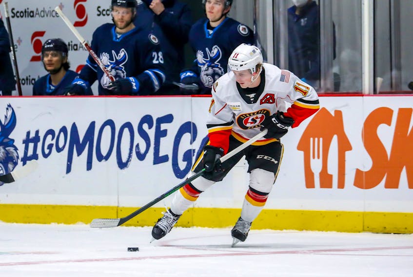  Calgary-raised right-winger Matthew Phillips continues to push for an opportunity to prove his size won’t hold him back at the NHL level. (Courtesy of Stockton Heat)