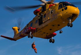 A CH149 Cormorant helicopter helped in the search for a missing fisher, one of five crew members aboard a fishing vessel that had been reported sinking about 29 kilometres off of Cheticamp on Saturday night.