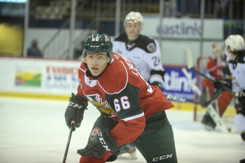Halifax Mooseheads winger Zachary L’Heureux rushes to the point following a faceoff in the Herd’s zone during the 2020-21 Quebec Major Junior Hockey League regular season against the Charlottetown Islanders. - Jason Malloy