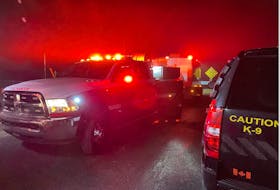 Some of the First Responder vehicles in the fog during a dramatic rescue of a man who fell over an 80-ft cliff at 11th Street, Glace Bay, Monday night. The man was taken to hospital by EHS with undetermined but non life-threatening injuries. Contributed/Glace Bay Fire Department.

