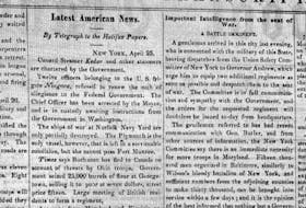 Newspaper clipping caption: Latest American News, Liverpool Transcript, 25 April 1861, vol. 8, no. 8. - Nova Scotia Archives.