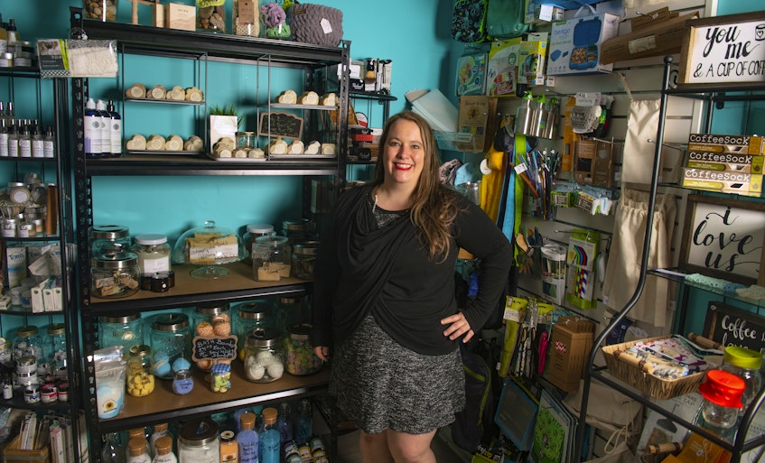 Erin Dawe poses for a photo in her new eco-friendly shop Momma Bears Boutique at Paddlers Cove in Dartmouth on Thursday, April 8, 2021. - Ryan Taplin