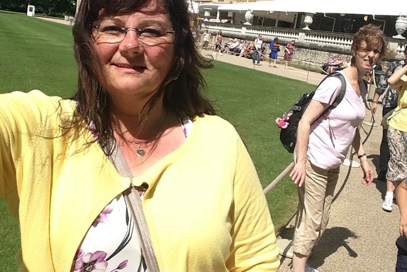 Royal watcher Dee Payne of Mount Pearl on a visit to Buckingham Palace in London. — Contributed
