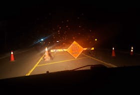 Susan MacVittie snapped this photo of a fake roadblock she encountered Tuesday night in New Haven.