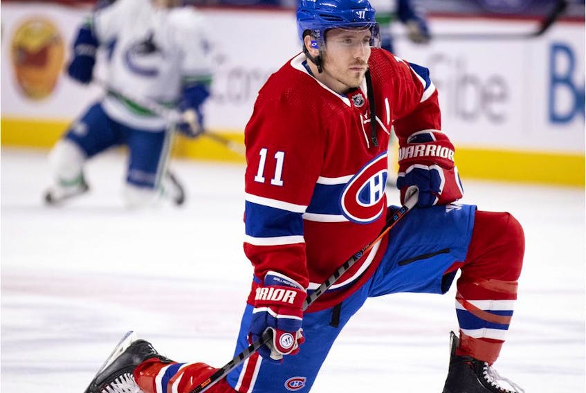 The Canadiens’ Brendan Gallagher has been sidelined since suffering a fractured thumb in a 3-2 overtime win over the Edmonton Oilers on April 5 at the Bell Centre.