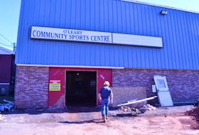 Workers continue renovations to the O'Leary Community Spots Centre; the $1.7 million project will wrap up this fall. 