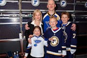  Keith Tkachuk with his wife Chantal and their three children Taryn, Brady and Matthew at his last game on April 9, 2010. (submitted)