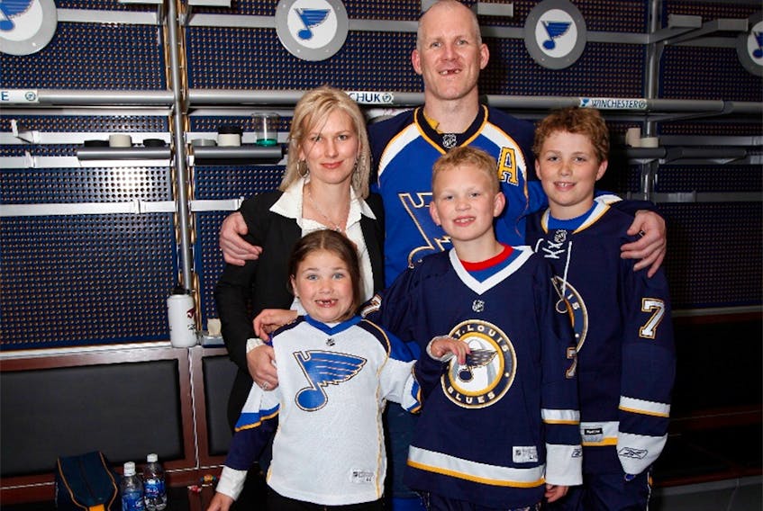  Keith Tkachuk with his wife Chantal and their three children Taryn, Brady and Matthew at his last game on April 9, 2010. (submitted)