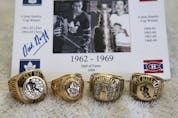  The legendary Dick Duff shows off his memorabilia, including Stanley Cup and Hockey Hall of Fame rings. JACK BOLAND/TORONTO SUN 
