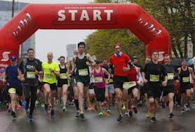 Runners take off at the start of the 10K race at the 2018 Scotiabank Blue Nose Marathon in Halifax. - Tim Krochak