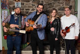 In addition to producing and recording the albums of Jesse Cox (far left), Isabella Samson (second from right) and Morgan Toney (far right), Keith Mullins (second from left) hopes to perform and tour with these musicians later this year.
