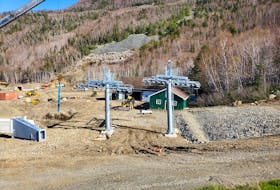 The first towers have been erected for the new gondola lift at Ski Cape Smokey in northern Cape Breton. The gondola is expected to begin operation this summer. Once completed, the all-season lift will take less than five minutes to whisk passengers to the top of the mountain. CONTRIBUTED
