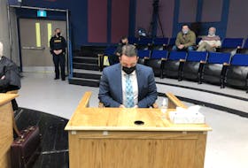 RNC Const. Doug Snelgrove is shown in court in St. John's Saturday waiting for the jury is his sexual assault trial to deliver its verdict. Snelgrove was found guilty of sexually assaulting a woman in St. John's in 2014 while he was on duty. — Joe Gibbons/The Telegram
