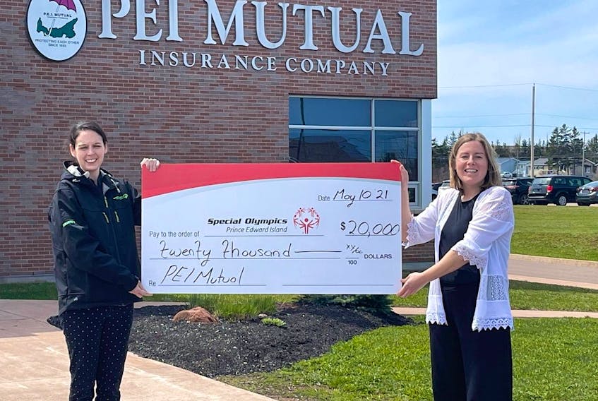 Jennifer Pilkington (right), office agent for P.E.I. Mutual Insurance Company, presented Special Olympics P.E.I. with a donation of $20,000. The donation was accepted by Sarah Profitt-Wagner (left), manger of communications, fund development, school and youth.