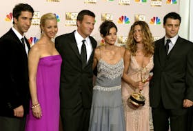 The cast of Friends, seen here in a September 2002 photo taken at the Emmys, will reunite for a much-anticipated reunion that will air on HBO on May 27. From left are David Schwimmer, Lisa Kudrow, Matthew Perry, Courteney Cox, Jennifer Aniston and Matt LeBlanc. REUTERS/Mike Blake/File Photo