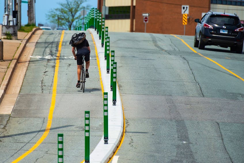 A cyclist pedals his way up the bike lane on Gottingen Street in Halifax on Tuesday.
Ryan Taplin - The Chronicle Herald