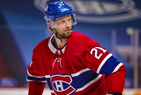 Eric Staal, seen here playing for the Montreal Canadiens on April 8, 2021, has been named to Canada's men's hockey team that will compete at the 2022 Olympic Winter Games in Beijing in early February.
