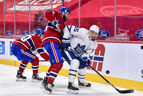 Joel Edmundson  of the Montreal Canadiens and Ilya Mikheyev of the Toronto Maple Leafs, jostling for the puck during an earlier , could be unlikely heroes for their respective teams. 