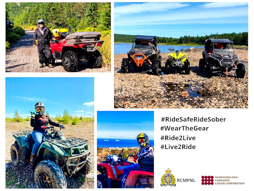 A collage of pictures of ATV enthusiasts is featured in this poster for Pase 2 of the RCMP's all-terrain vehicle safety initiative. — RCMP NL