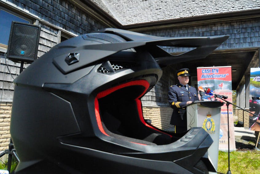 Staff Sgt. David Ossinger of RCMP NL Traffic Services speaks Thursday in Holyrood as part of an announcement of the launch of Phase 2 of the RCMP’s initiatives to increase awareness about ATV safety in the province. — Joe Gibbons/The Telegram
