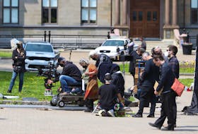 FOR COOKE STORY:
A production crew from the CBC series, 'Diggstown'., is seen filming in the Grand Parade in Halifax Thursday May, 2021.

TIM KROCHAK PHOTO