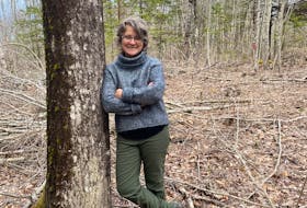 Kris Humphreys of the Arlington Forest Protection Society is shown on a 46.7-acre section of forest purchased in January to protect it from clear-cutting. - Contributed