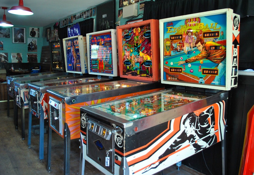Six pinball machines are among the arcade games at the 80‘s Rewind pubcade in East Pubnico. KATHY JOHNSON 