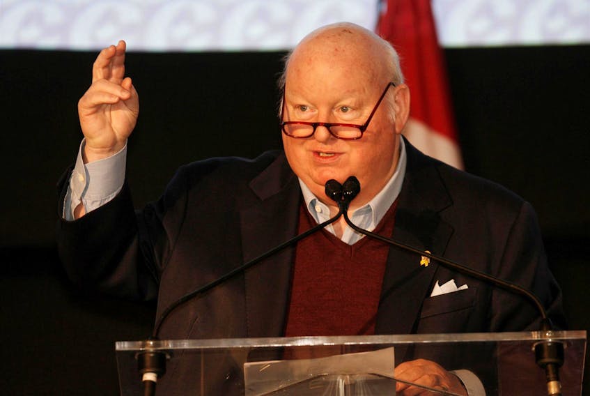 Sen. Mike Duffy speaks during the PC annual convention at the Westin in Halifax in February 2009. 