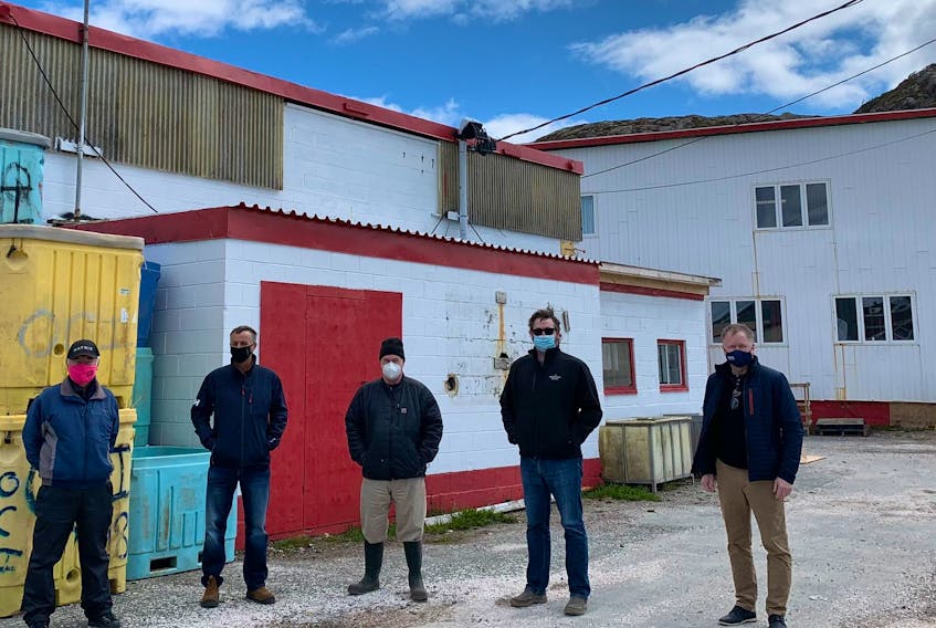 Pictured, from the left, are Ramea Mayor Clyde Dominie, Fisheries Minister Derrick Bragg, Danny Dumaresque of Labrador Gem Seafoods Inc., Industry, Energy and Technology Minister Andrew Parsons and Transportation and Infrastructure Minister Elvis Loveless.