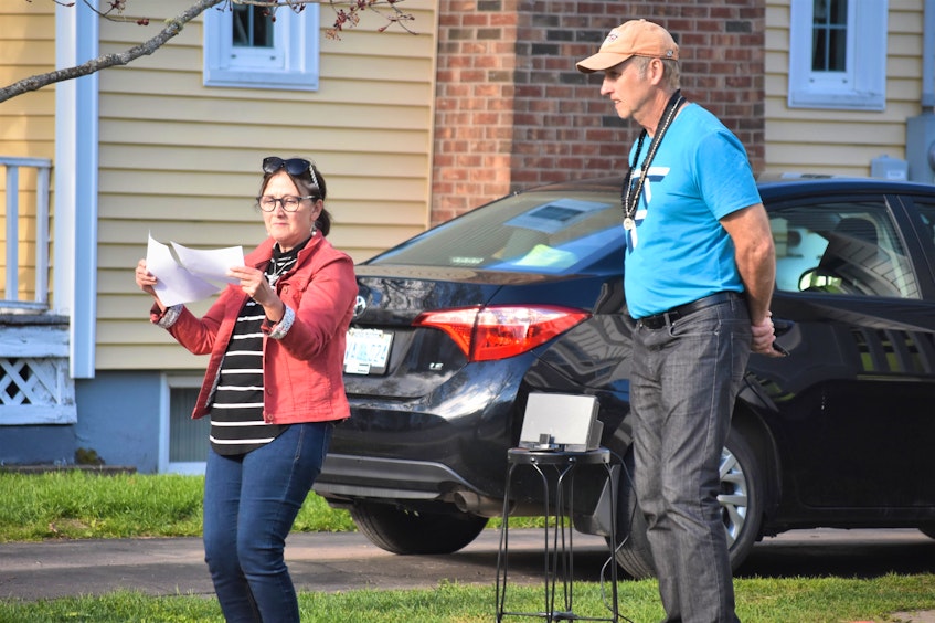 Anne and Dave Murphy begin the neighbourhood sing-along on Hampstead Court May 13. It’s an activity they organized last year during the COVID lockdown as well. - Richard MacKenzie