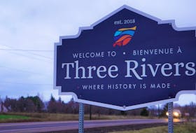 A Three Rivers sign along the Trans Canada Highway.