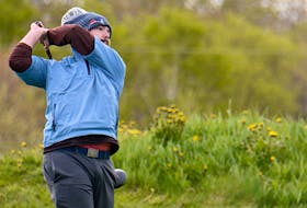 Curtis Martell watches his tee shot Saturday as he began play in the Andersons Creek Open.