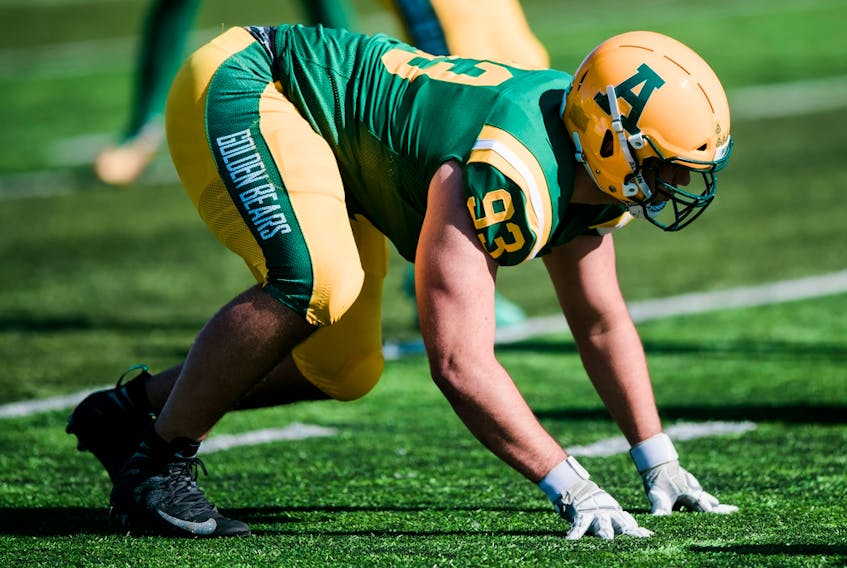 After a strong showing in the virtual combine last month, University of Alberta Golden Bears defensive lineman Cole Nelson is expected to be taken in the first four rounds of the Canadian Football League draft on Tuesday, May 4, 2021.