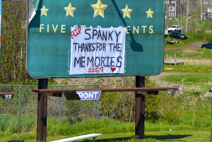 A banner hangs from a billboard near Neville Park baseball field in Whitney Pier in memory of the late Sheldon (Spanky) Dorko who died suddenly on May 23. He was 42 years old. Dorko was the manager of the Henry Street Pub and was known in the slo-pitch community for organizing the annual Dorko slo-pitch baseball tournament in memory of his brother Stephen Dorko. Cremation has taken place and a celebration of life is being planned for a later date. JEREMY FRASER • CAPE BRETON POST