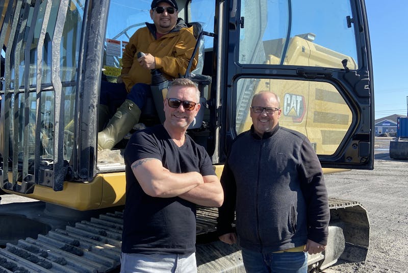 JP Forestry owners Greg Penney and Dean Joyce with Innu Nation Grand Chief Etienne Rich at the site in Labrador.  - Contributed