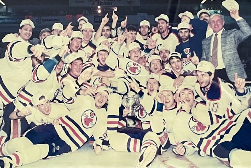 Members of the Cape Breton Oilers are shown after winning the Calder Cup championship on May 30, 1993. It was the team’s only championship in Sydney. Today marks the 25th anniversary of the day the Oilers relocated to Hamilton, Ont. CAPE BRETON POST PHOTO